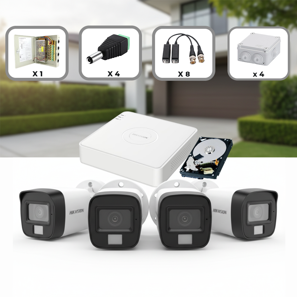 Kit Complet 4 Camere Supraveghere exterior Hikvision 2MP IR 25m cu DVR 4 Canale și HDD 1TB