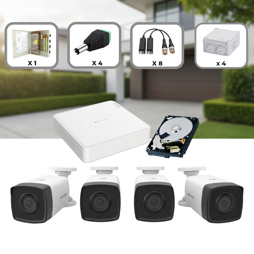 Kit Complet 4 Camere Supraveghere exterior Hikvision 2MP IR 40m cu DVR 4 Canale și HDD 1TB